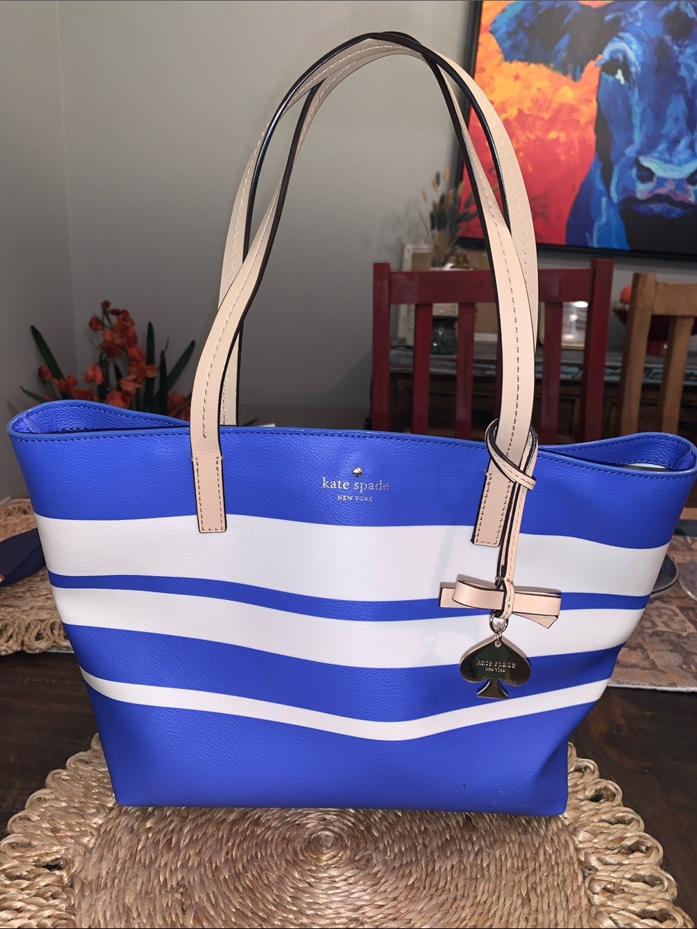 kate spade Hawthorne Lane Rayan Blue & White Striped Tote Bag